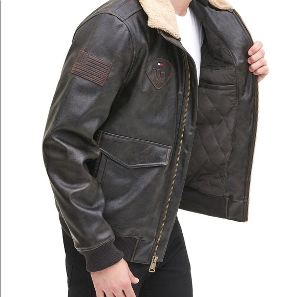 Men’s Top Gun Faux Leather Aviator Bomber Jacket - Picture 4 of 7